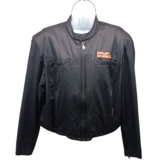 Harley-Davidson Jackets & Blazers - Harley-Davidson Black Lined Wind/Rain Moto Jacket Embroidered Branded Women XL..